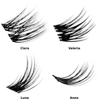 Four pairs of false eyelashes labeled Clara, Valeria, Luna, and Anne on a white background.