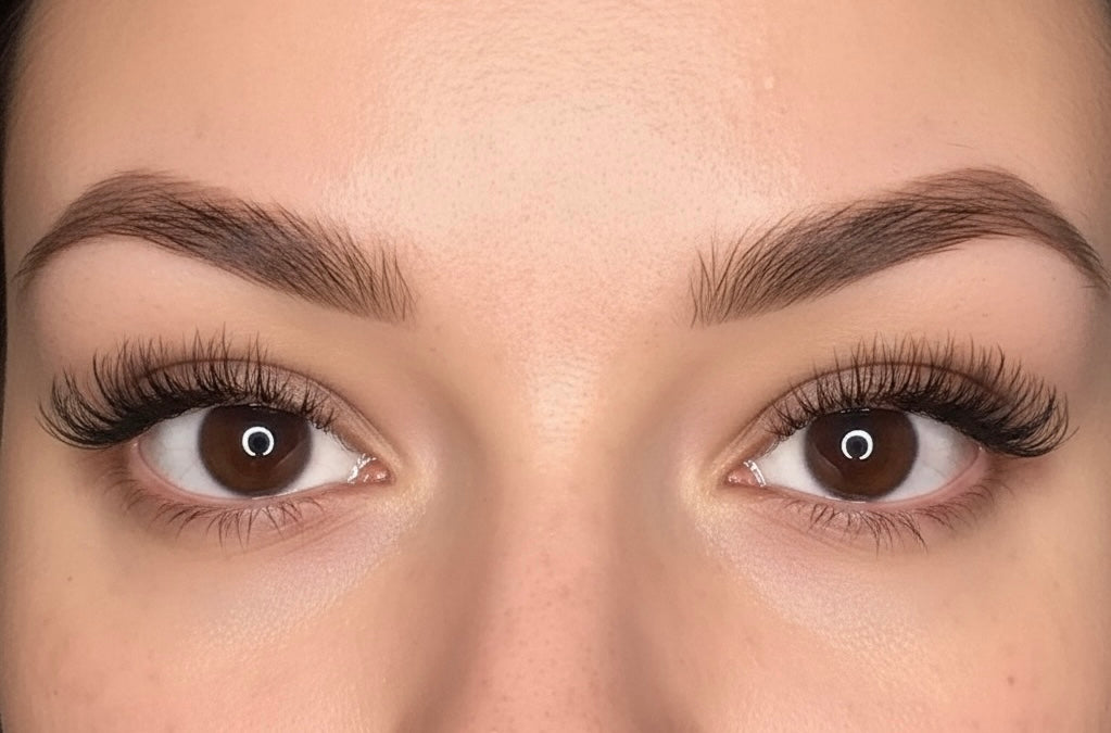 Luna lashes worn on eyes, wispy dramatic lashes