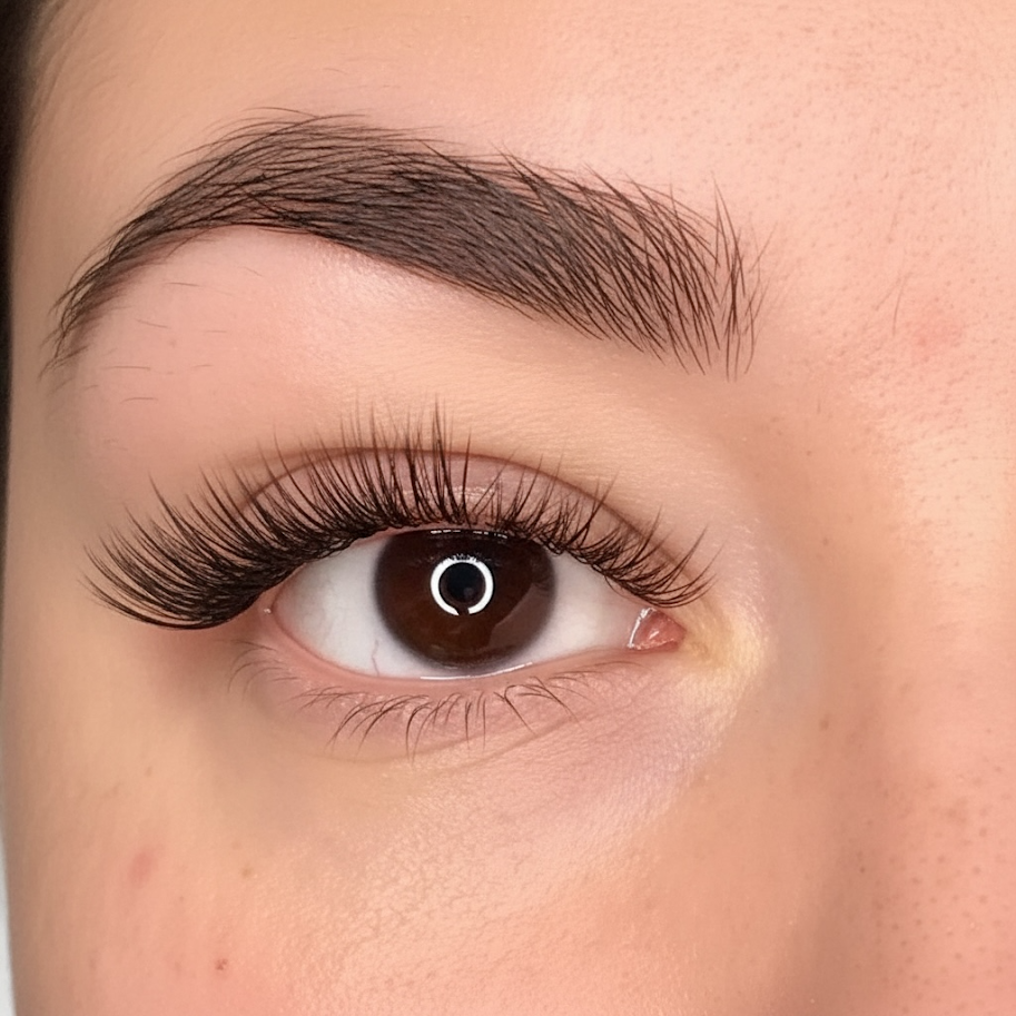 diy lashes view on the model one eye view