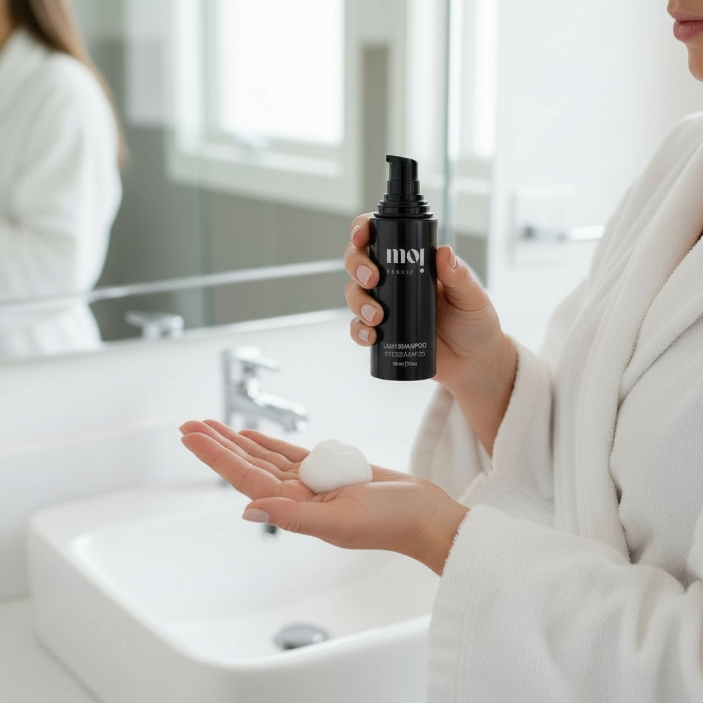 Foam from lash shampoo Moi Beauty