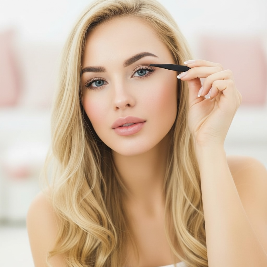 Woman applying lash extensions with a tweezer
