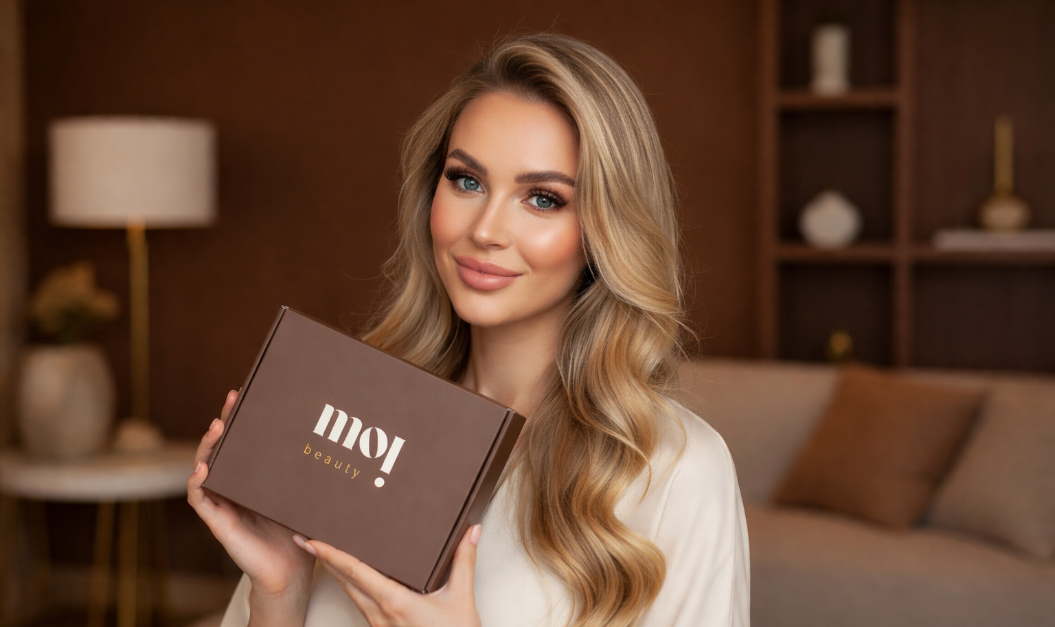 Model holding the Valeria starter set, Russian volume lash extensions